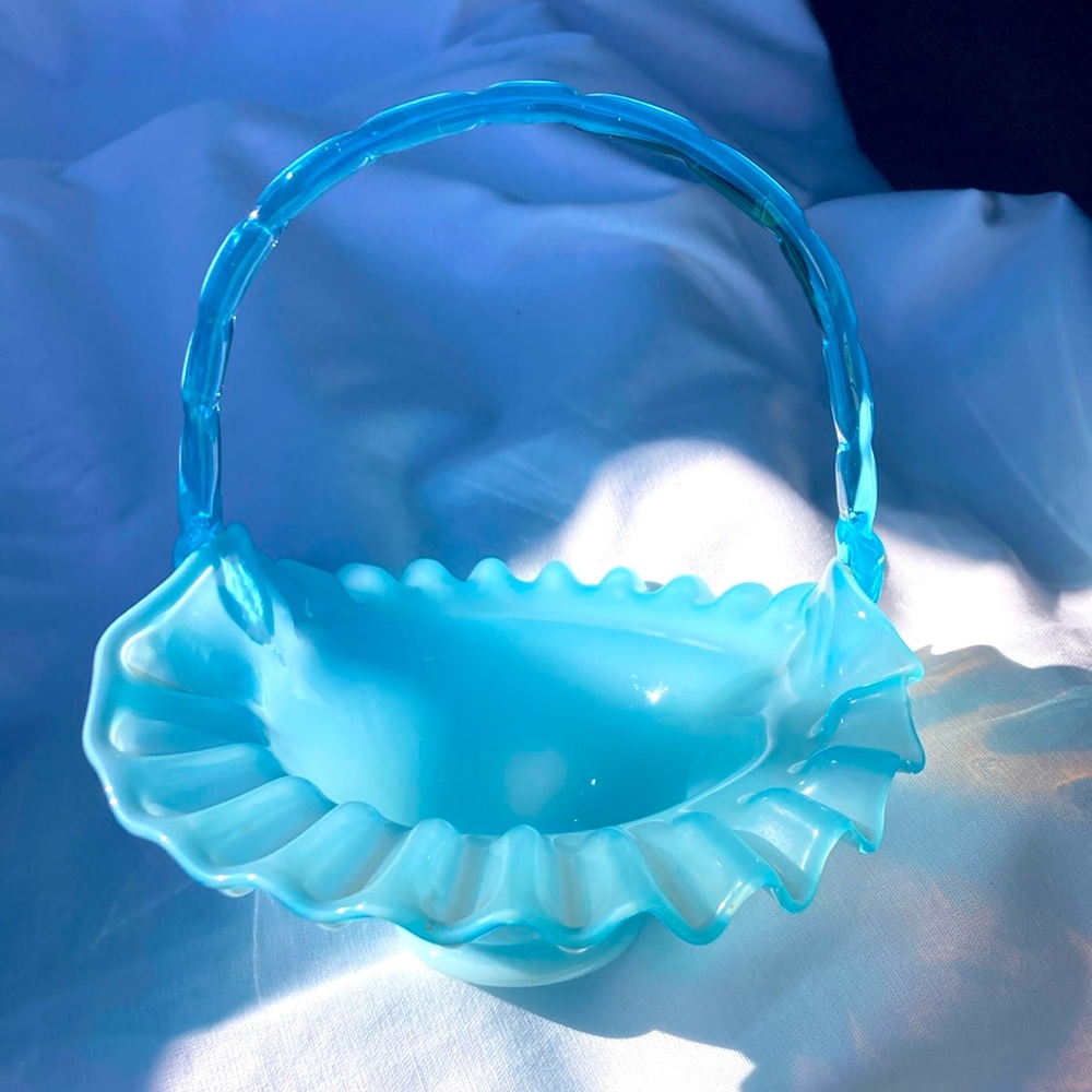 Fenton Aqua Blue Opalescent Basket